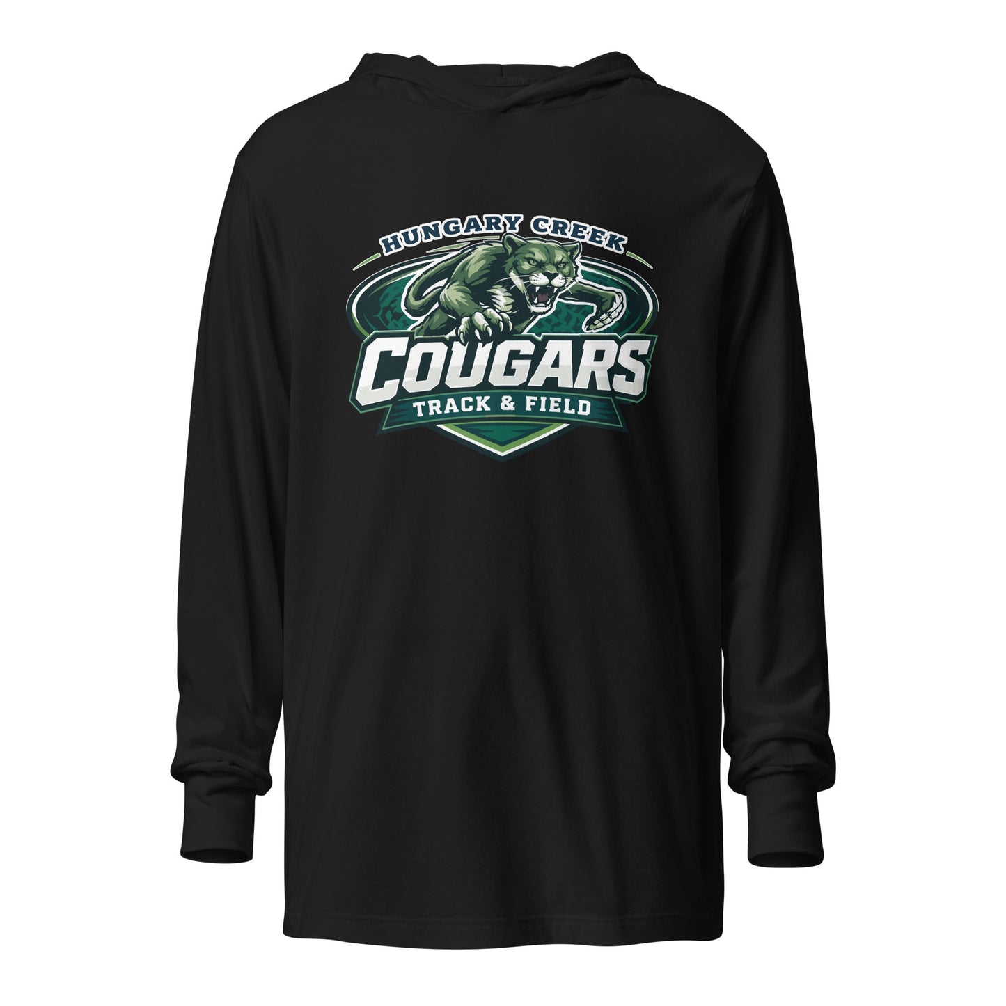 Performance | Hooded Long Sleeve T Shirt | Hungary Creek Cougar | Shield Logo