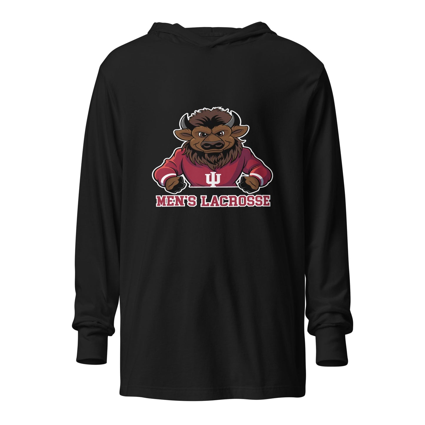 Performance | Hooded Long Sleeve T Shirt | Indiana University Lacrosse | Mascot Logo