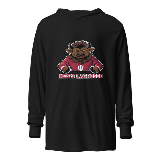 Performance | Hooded Long Sleeve T Shirt | Indiana University Lacrosse | Mascot Logo