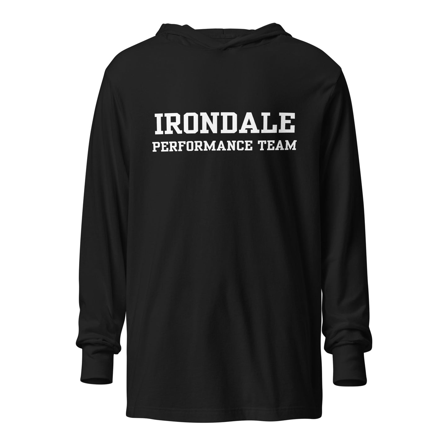 Performance | Hooded Long Sleeve T Shirt | Irondale Dance Team | Script Logo