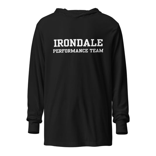 Performance | Hooded Long Sleeve T Shirt | Irondale Dance Team | Script Logo