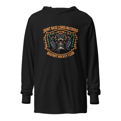 Performance | Hooded Long Sleeve T Shirt | JBLM Bigfoot Hockey Team | Mascot Logo