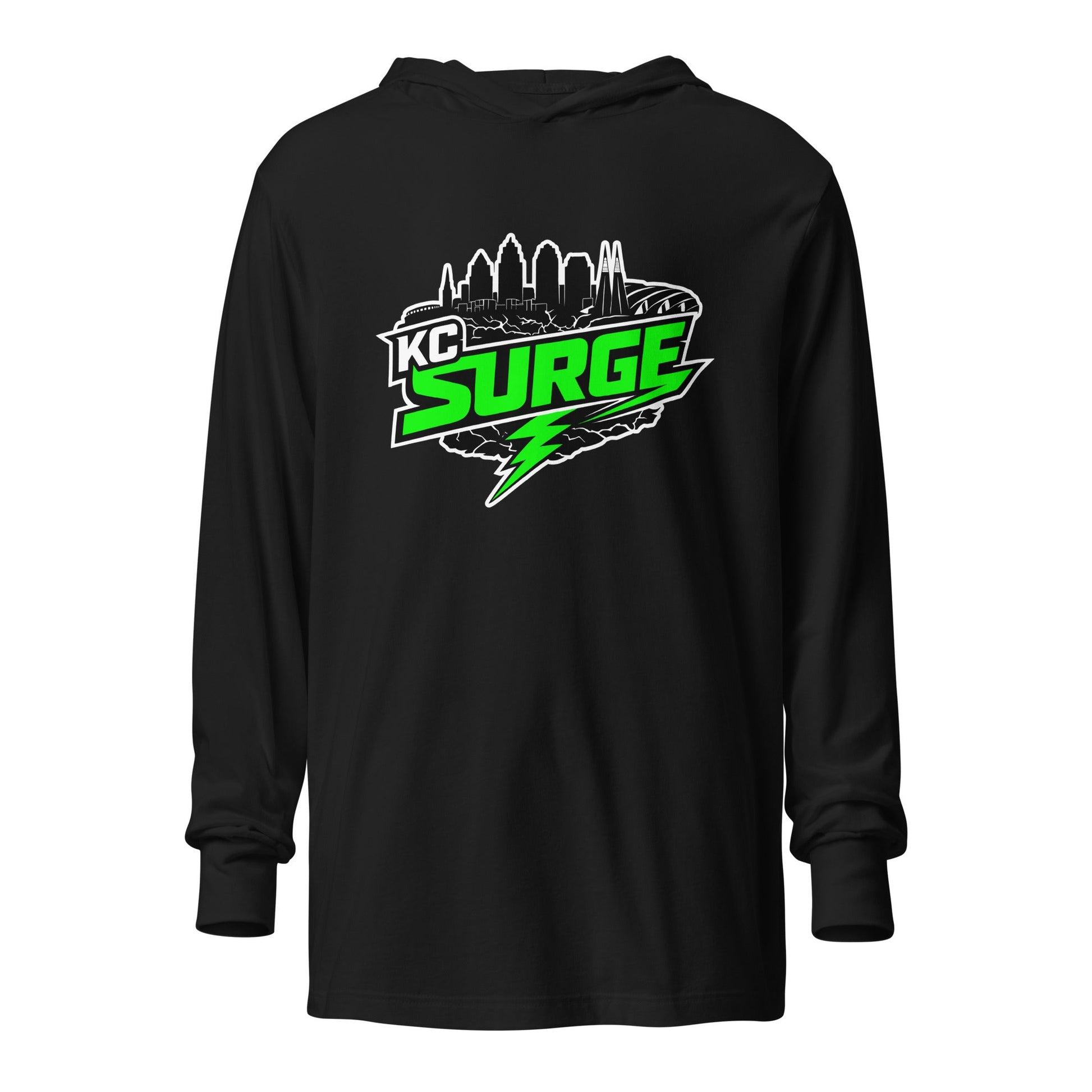 Performance | Hooded Long Sleeve T Shirt | Kansas City Surge | Neon Skyline Logo