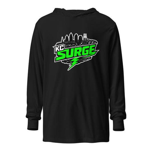 Performance | Hooded Long Sleeve T Shirt | Kansas City Surge | Neon Skyline Logo