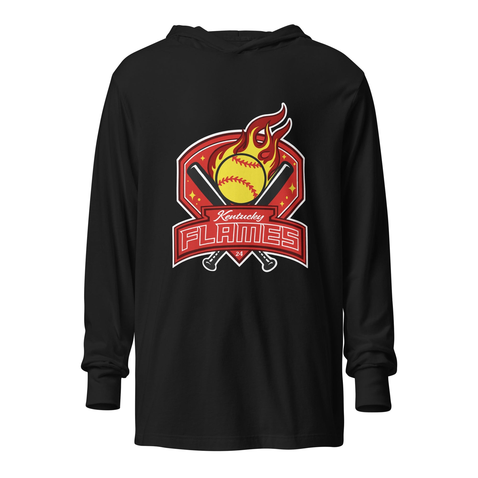 Performance | Hooded Long Sleeve T Shirt | KY Flames | Emblem Logo