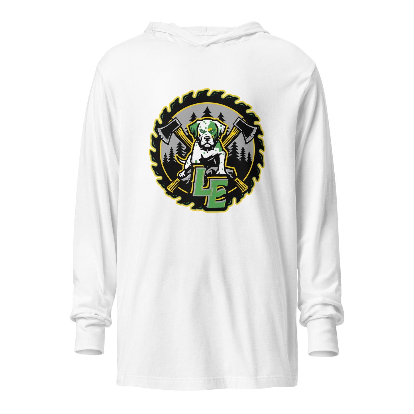Performance | Hooded Long Sleeve T Shirt | Lake Erie Power Pines | Saw Logo
