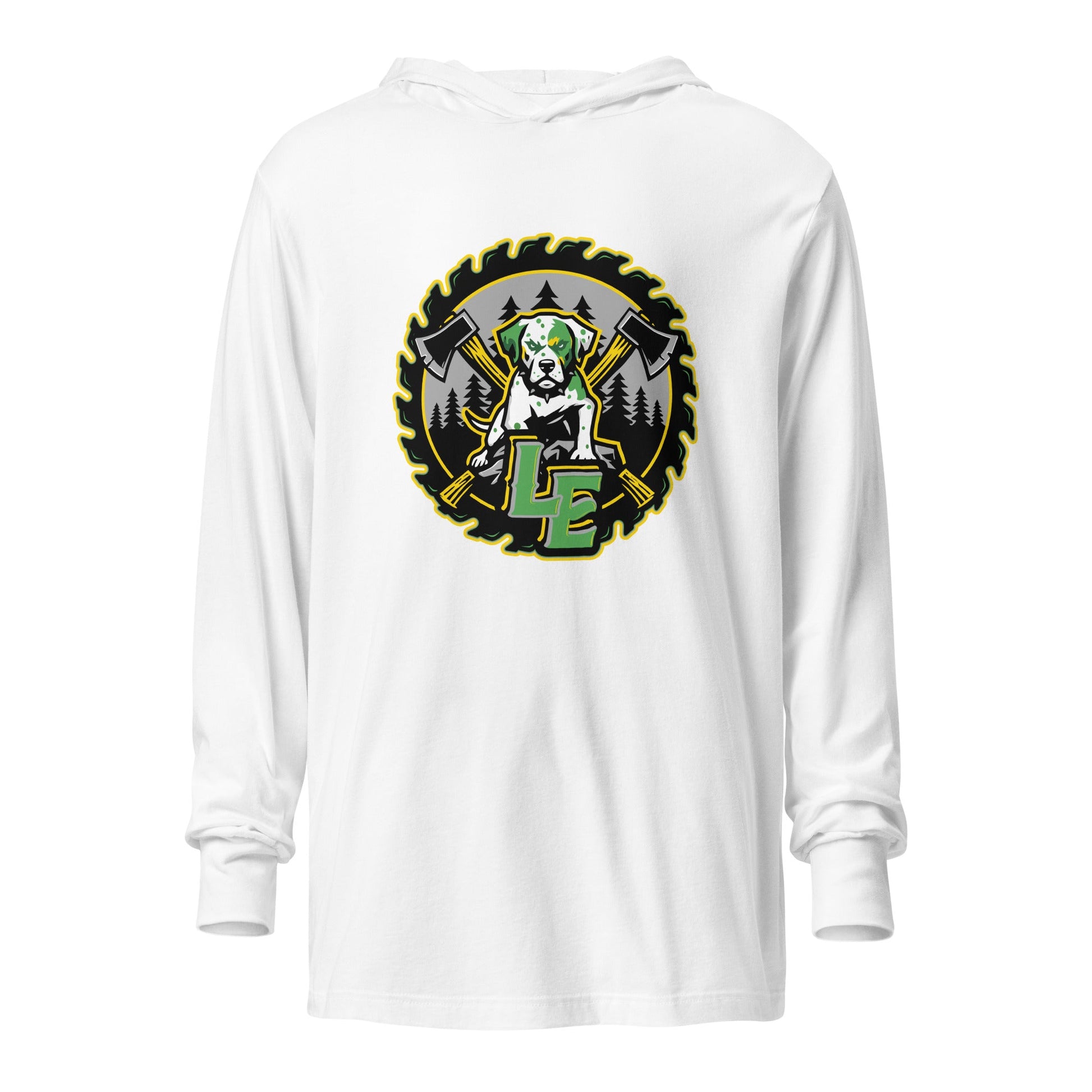 Performance | Hooded Long Sleeve T Shirt | Lake Erie Power Pines | Saw Logo