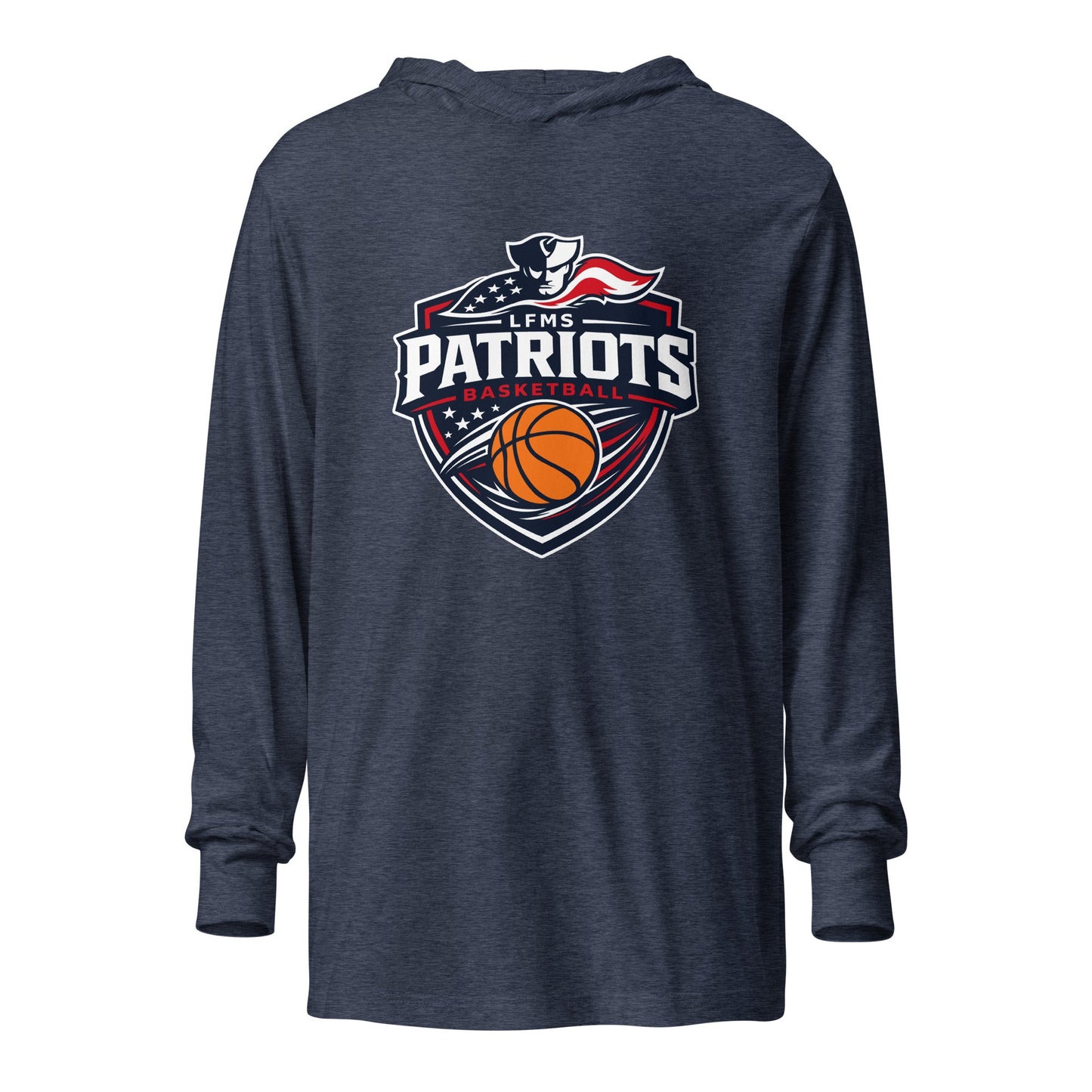 Performance | Hooded Long Sleeve T Shirt | LFMS Athletics | Patriots Basketball Logo