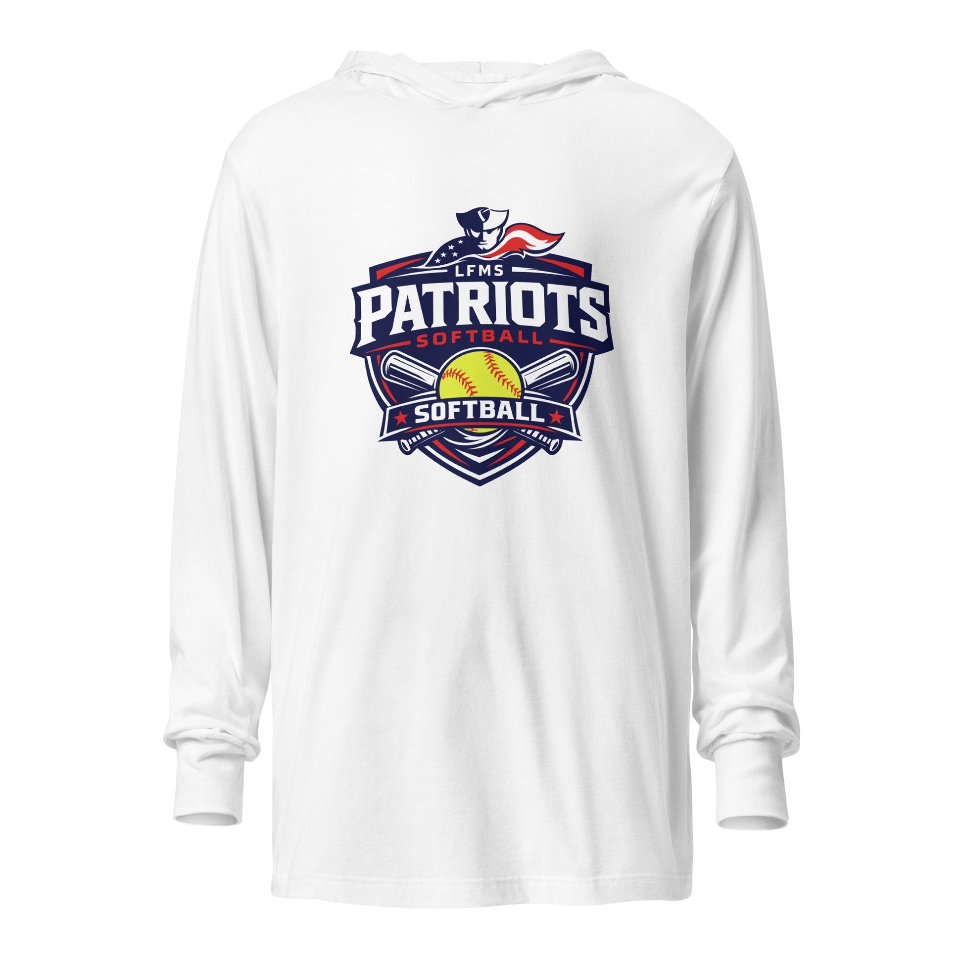 Performance | Hooded Long Sleeve T Shirt | LFMS Athletics | Patriots Softball Logo