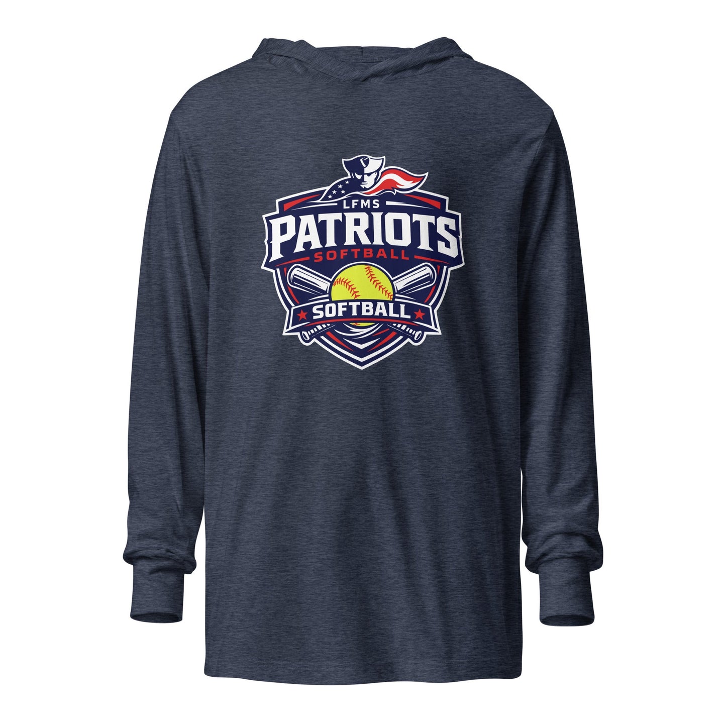 Performance | Hooded Long Sleeve T Shirt | LFMS Athletics | Patriots Softball Logo