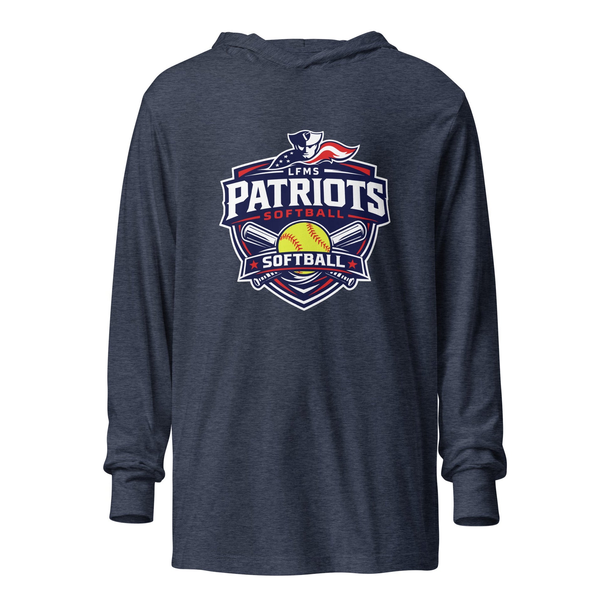 Performance | Hooded Long Sleeve T Shirt | LFMS Athletics | Patriots Softball Logo