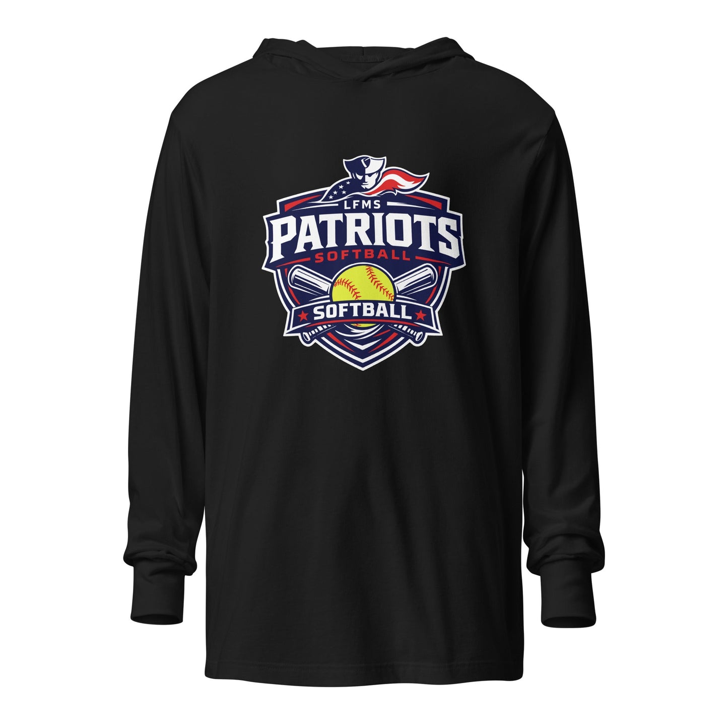 Performance | Hooded Long Sleeve T Shirt | LFMS Athletics | Patriots Softball Logo