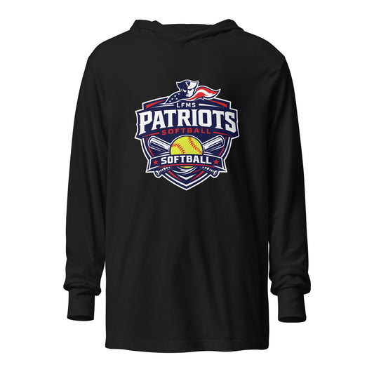 Performance | Hooded Long Sleeve T Shirt | LFMS Athletics | Patriots Softball Logo