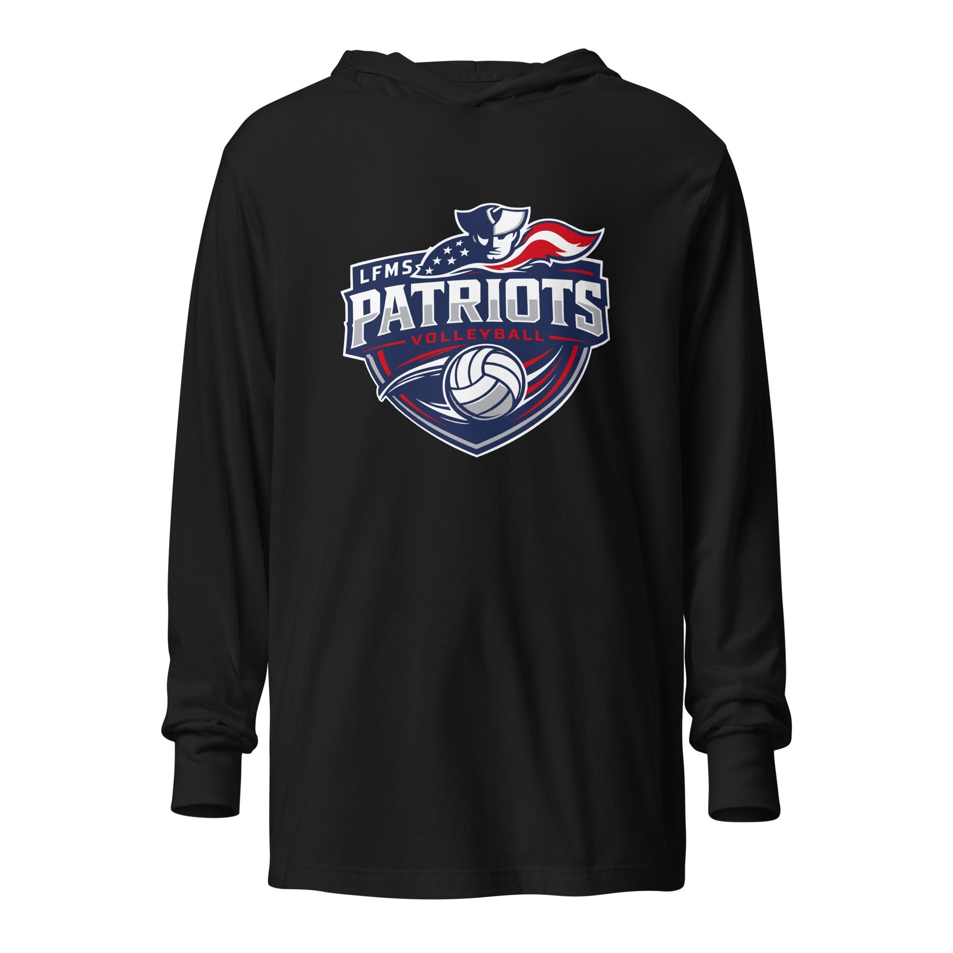Performance | Hooded Long Sleeve T Shirt | LFMS Athletics | Patriots Volleyball Logo