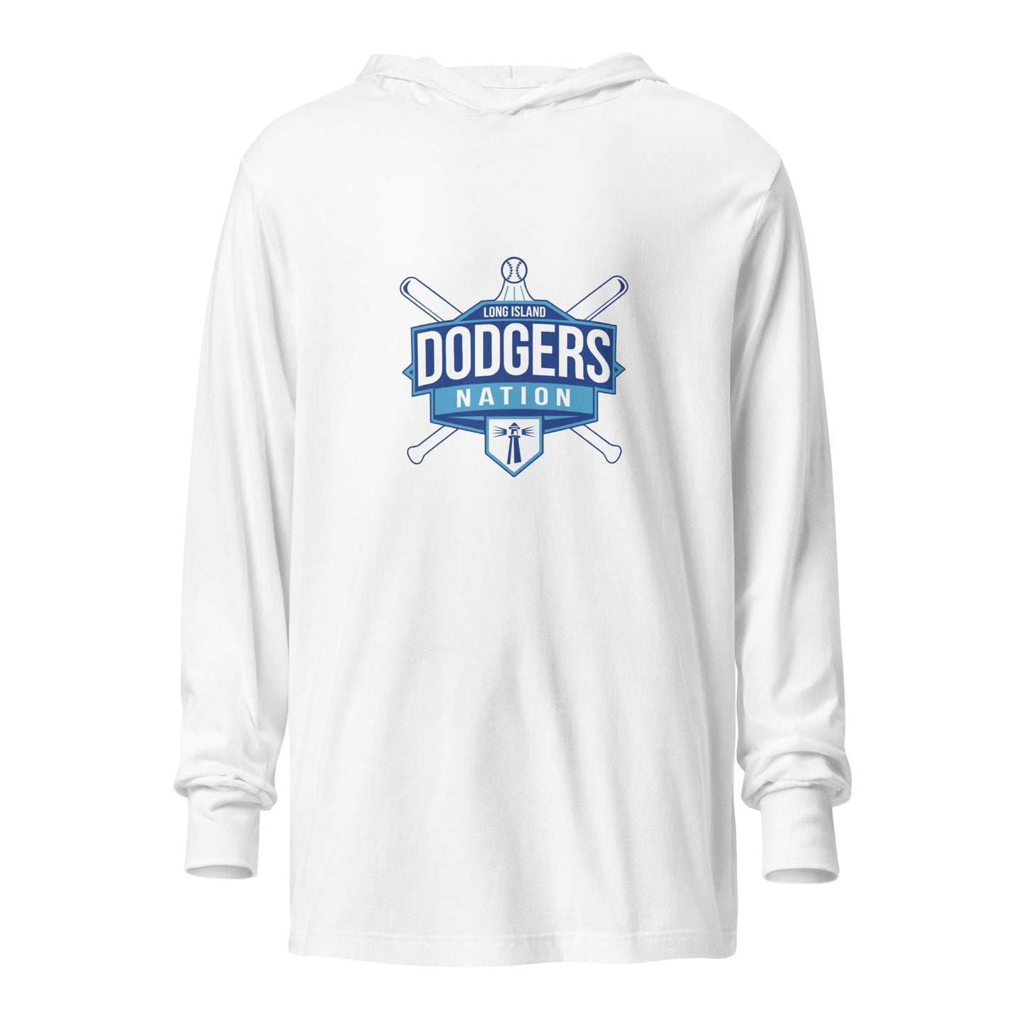Performance | Hooded Long Sleeve T Shirt | LI Dodgers Nation | Varsity Crest Logo