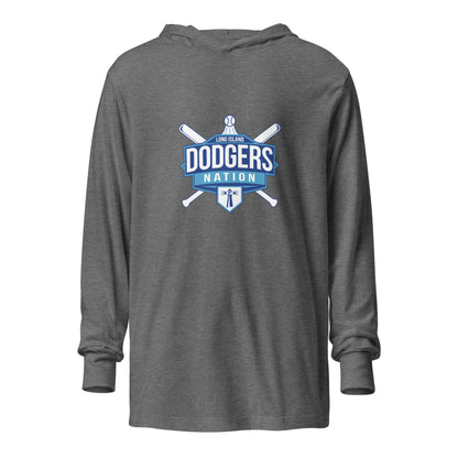 Performance | Hooded Long Sleeve T Shirt | LI Dodgers Nation | Varsity Crest Logo
