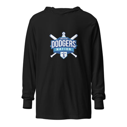 Performance | Hooded Long Sleeve T Shirt | LI Dodgers Nation | Varsity Crest Logo