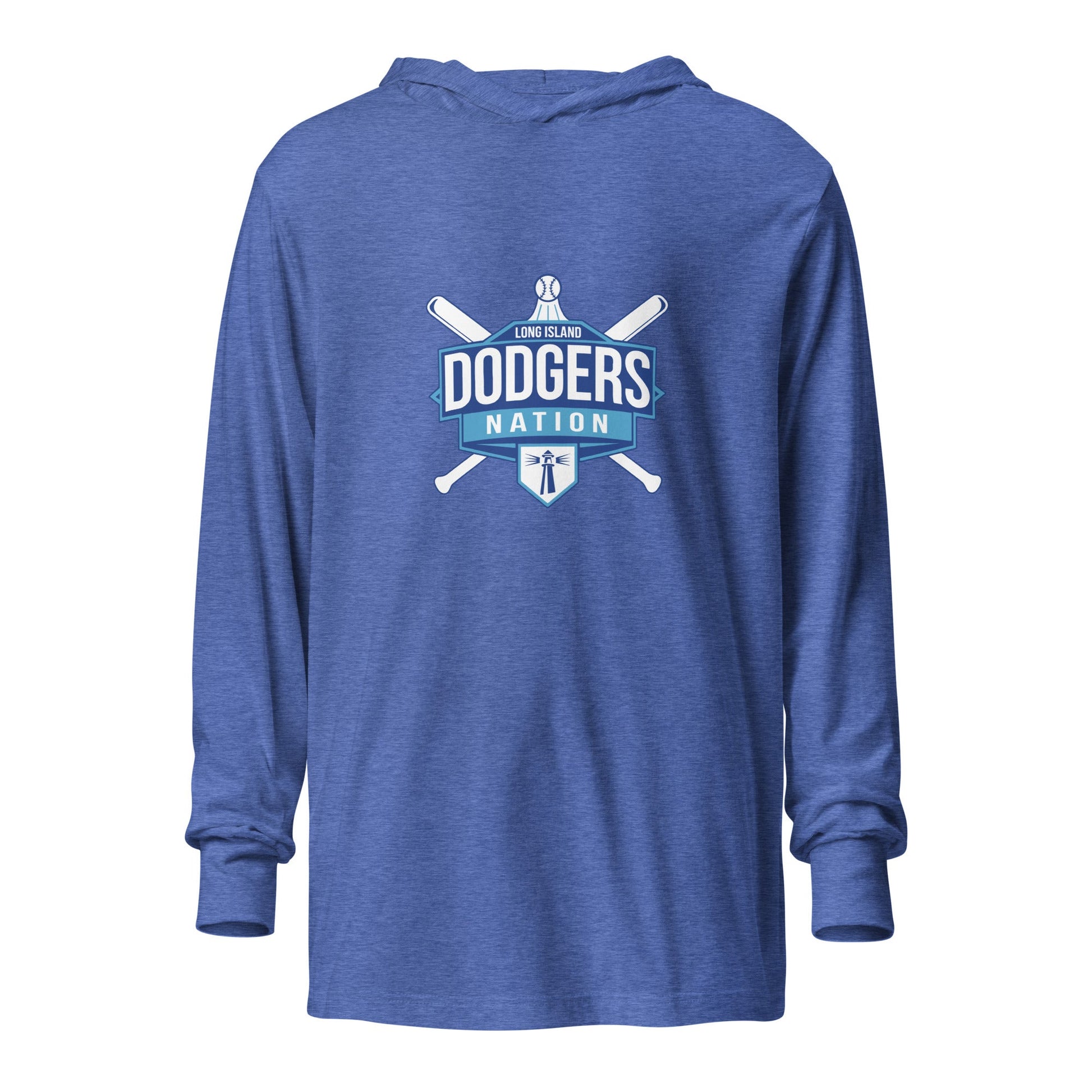 Performance | Hooded Long Sleeve T Shirt | LI Dodgers Nation | Varsity Crest Logo