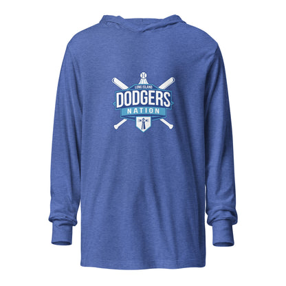 Performance | Hooded Long Sleeve T Shirt | LI Dodgers Nation | Varsity Crest Logo