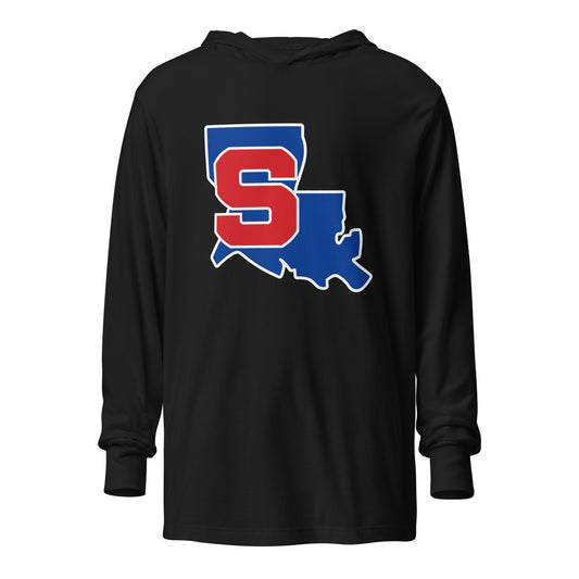 Performance | Hooded Long Sleeve T Shirt | Louisiana Slam Baseball | Crest Logo