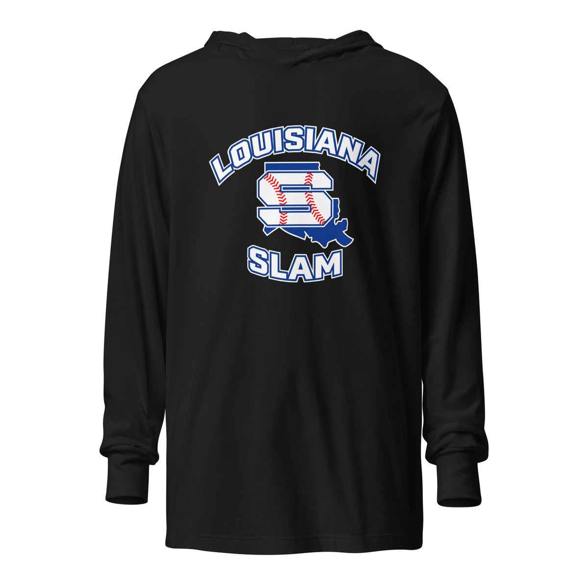 Performance | Hooded Long Sleeve T Shirt | Louisiana Slam Baseball | Emblem Logo