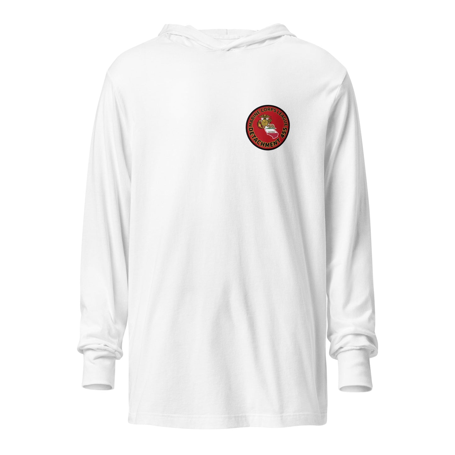Performance | Hooded Long Sleeve T Shirt | Marine Corps League kings County Det 455 | Badge Logo