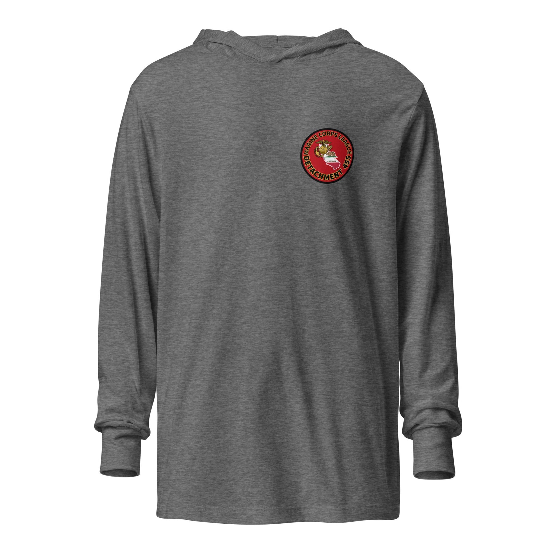 Performance | Hooded Long Sleeve T Shirt | Marine Corps League kings County Det 455 | Badge Logo