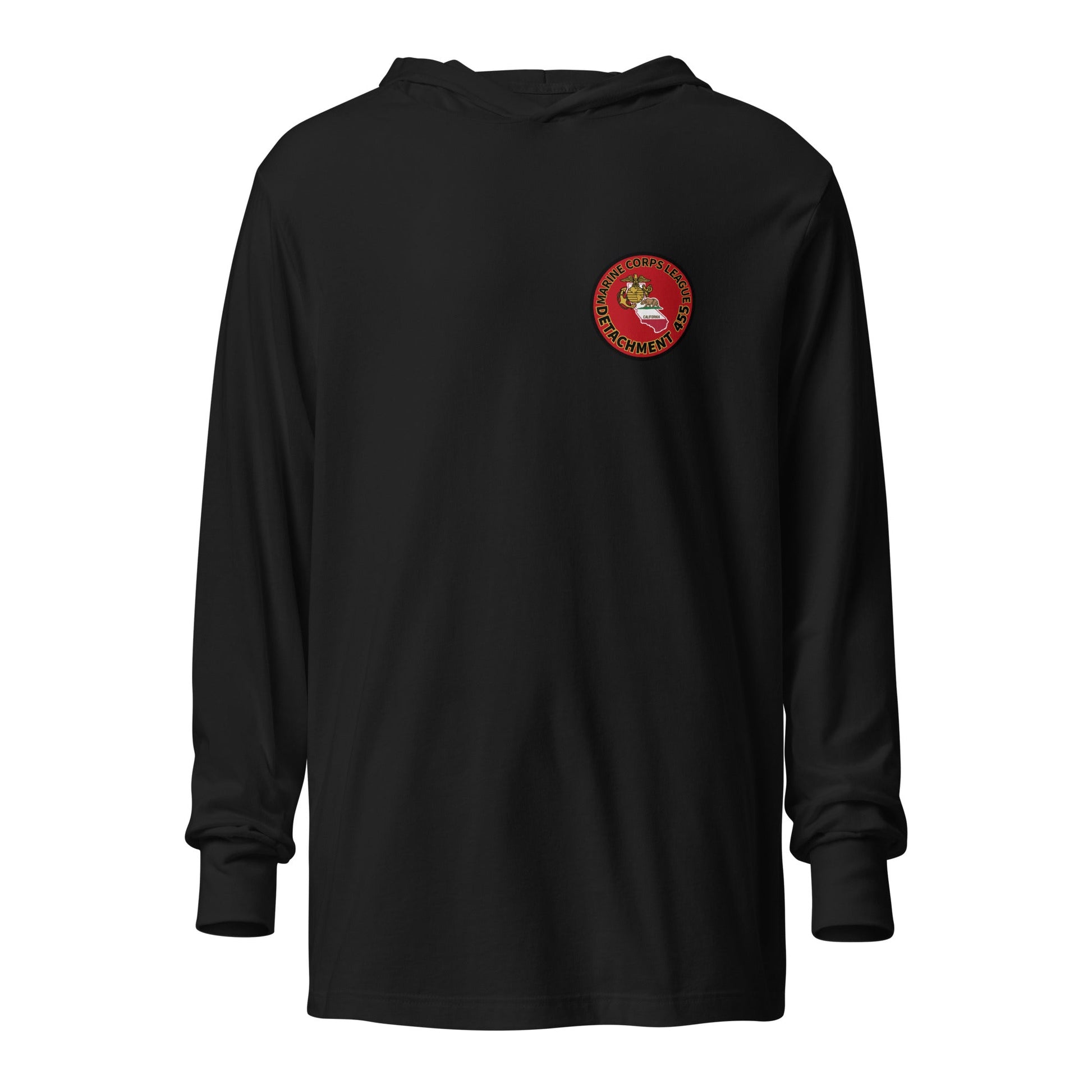 Performance | Hooded Long Sleeve T Shirt | Marine Corps League kings County Det 455 | Badge Logo