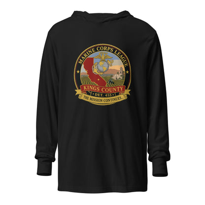 Performance | Hooded Long Sleeve T Shirt | Marine Corps League kings County Det 455 | Shield Logo