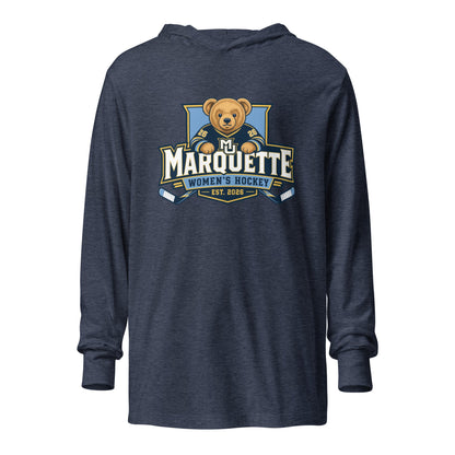 Performance | Hooded Long Sleeve T Shirt | Marquette University Women's Hockey | Bear Athletics Logo