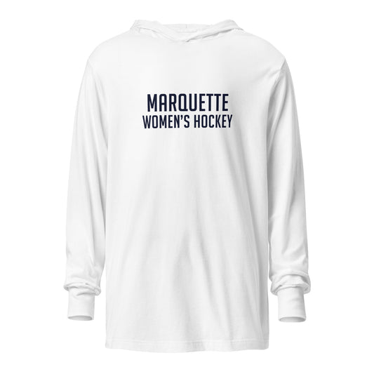 Performance | Hooded Long Sleeve T Shirt | Marquette University Women's Hockey | Collegiate Front Logo