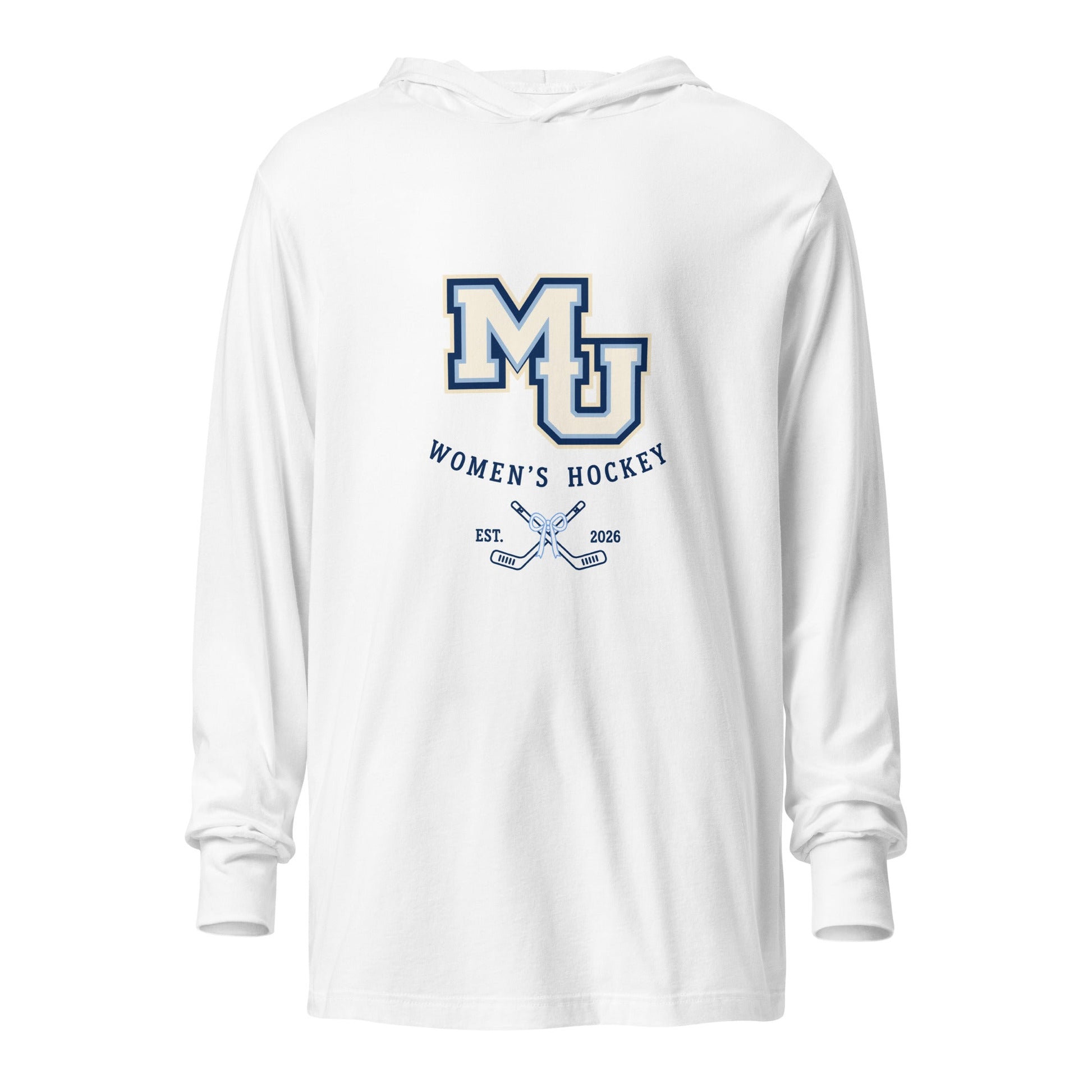 Performance | Hooded Long Sleeve T Shirt | Marquette University Women's Hockey | Crest Logo