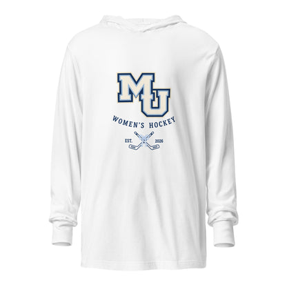 Performance | Hooded Long Sleeve T Shirt | Marquette University Women's Hockey | Crest Logo