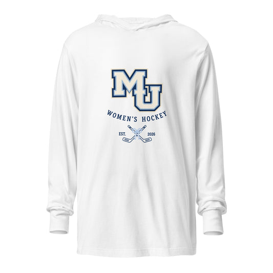 Performance | Hooded Long Sleeve T Shirt | Marquette University Women's Hockey | Crest Logo