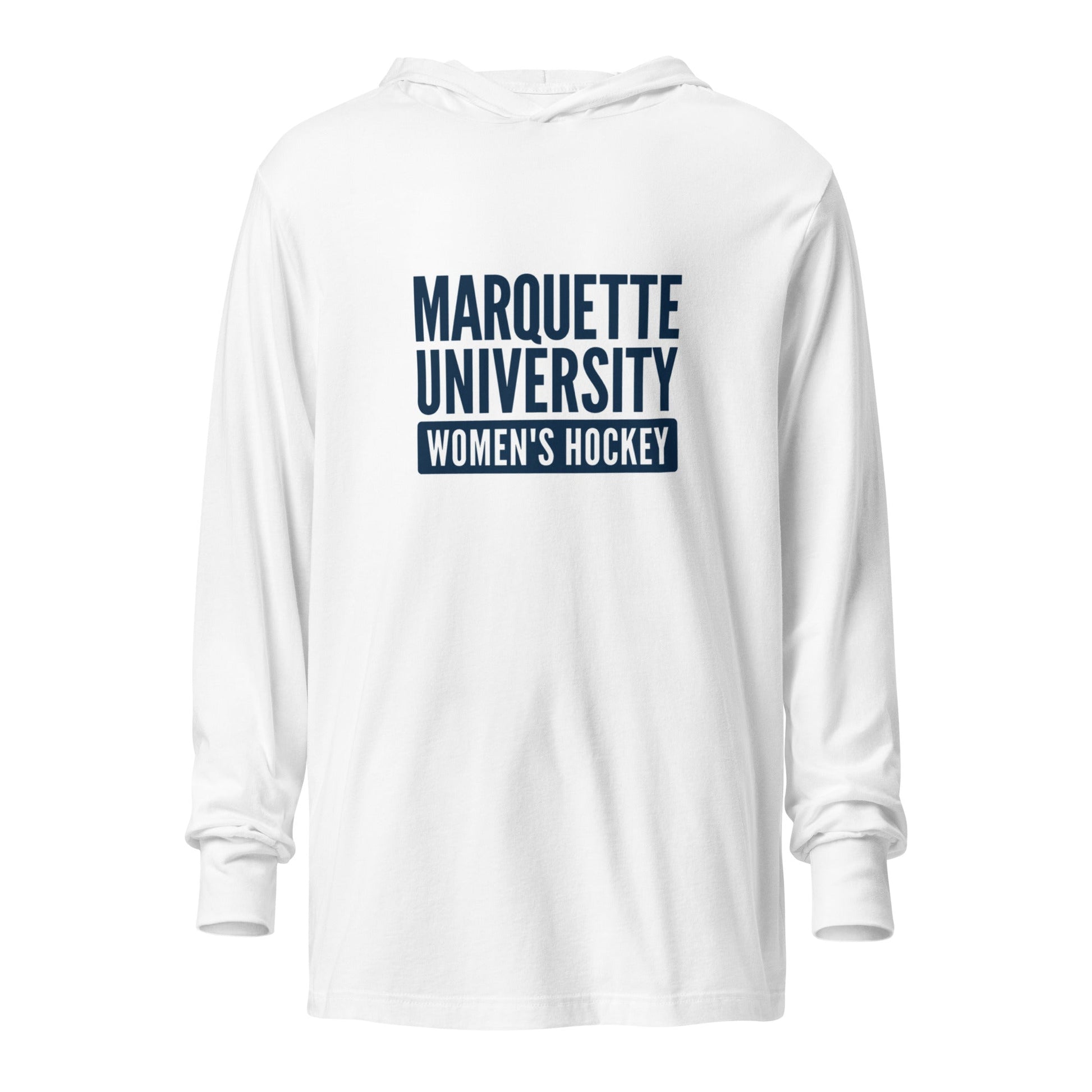 Performance | Hooded Long Sleeve T Shirt | Marquette University Women's Hockey | Modern Script Logo