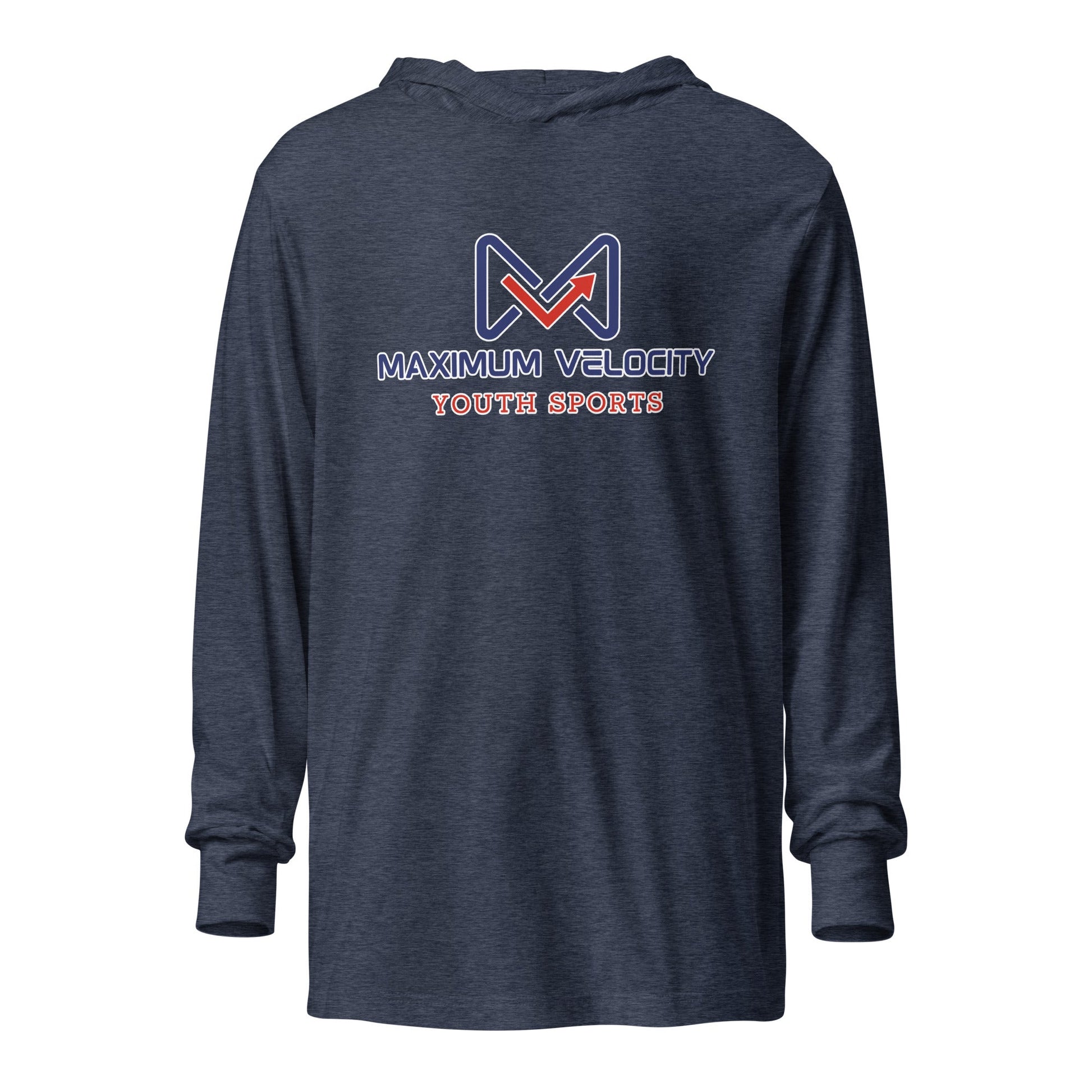 Performance | Hooded Long Sleeve T Shirt | Maximum Velocity Youth Sports | Emblem Logo