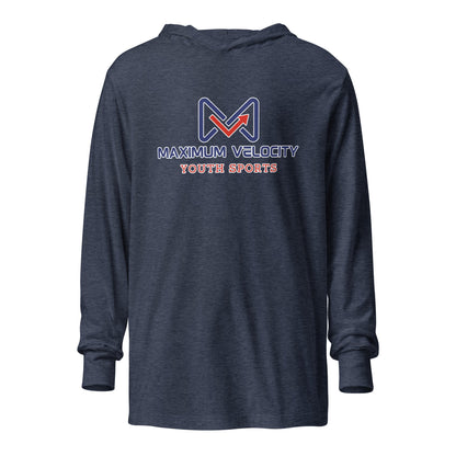 Performance | Hooded Long Sleeve T Shirt | Maximum Velocity Youth Sports | Emblem Logo