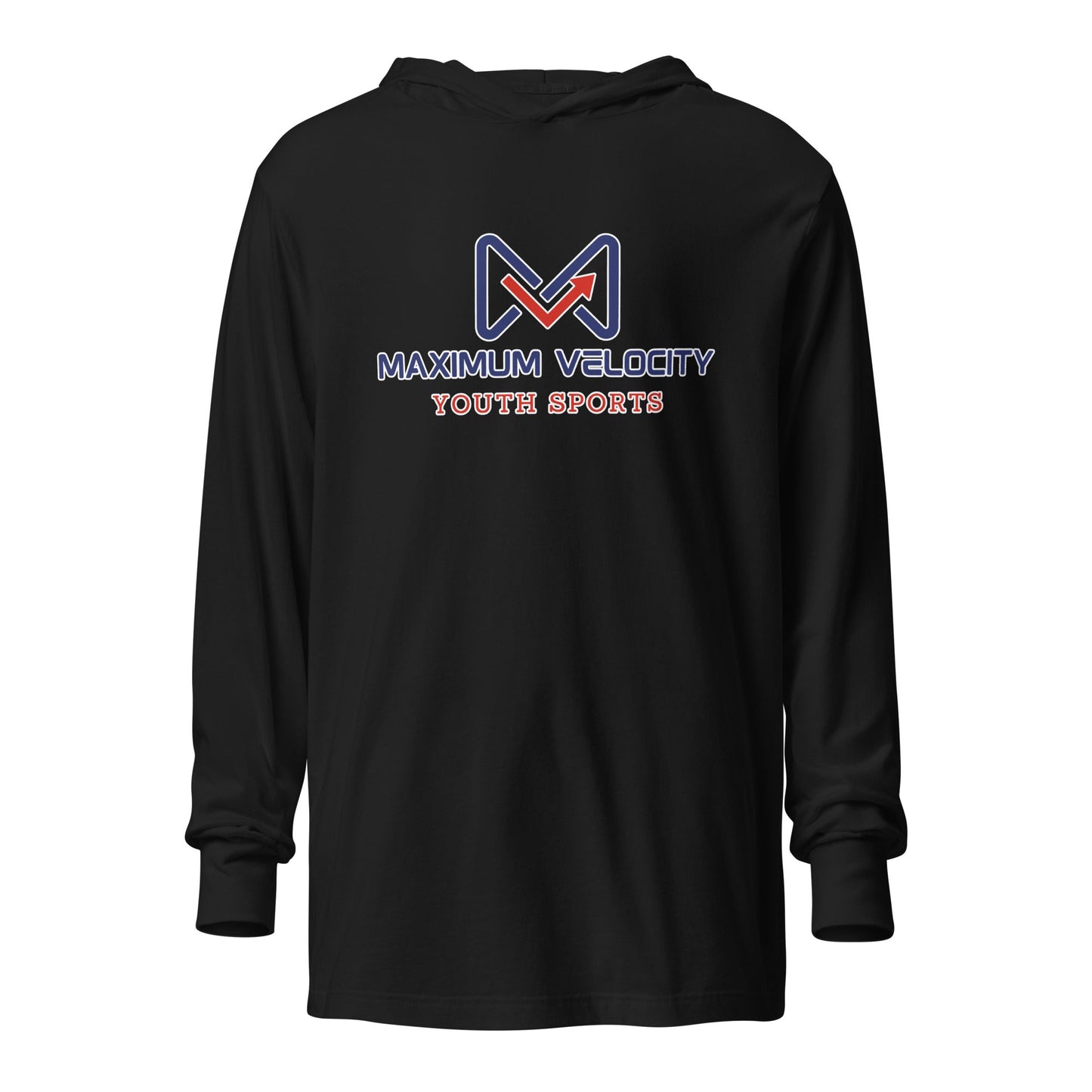 Performance | Hooded Long Sleeve T Shirt | Maximum Velocity Youth Sports | Emblem Logo