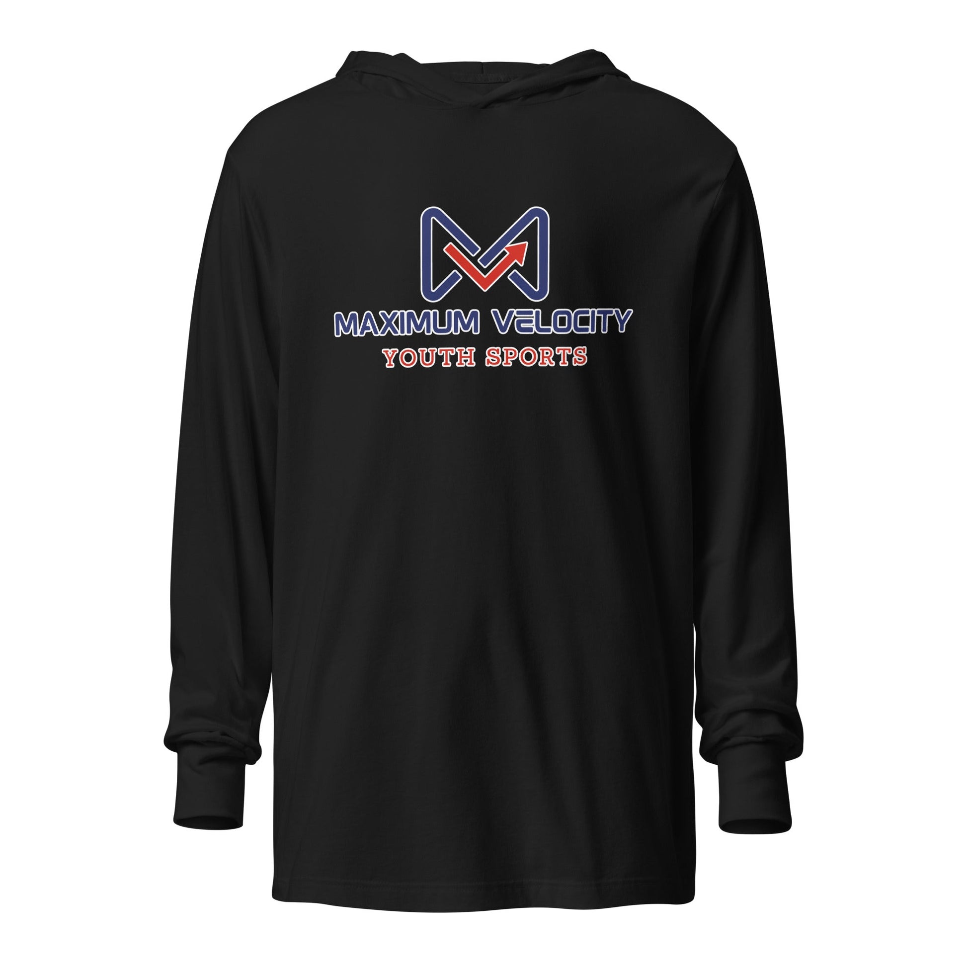 Performance | Hooded Long Sleeve T Shirt | Maximum Velocity Youth Sports | Emblem Logo