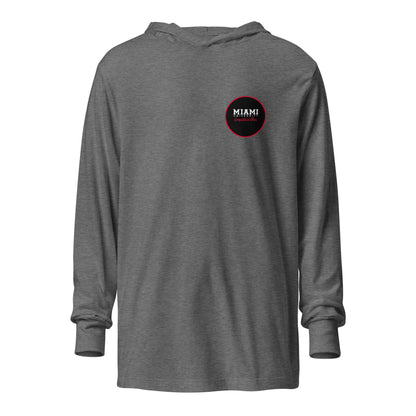 Performance | Hooded Long Sleeve T Shirt | Miami University Competitive Cheer Team | Badge Logo