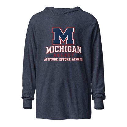 Performance | Hooded Long Sleeve T Shirt | Michigan Select Baseball | Crest Logo