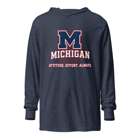 Performance | Hooded Long Sleeve T Shirt | Michigan Select Baseball | Crest Logo