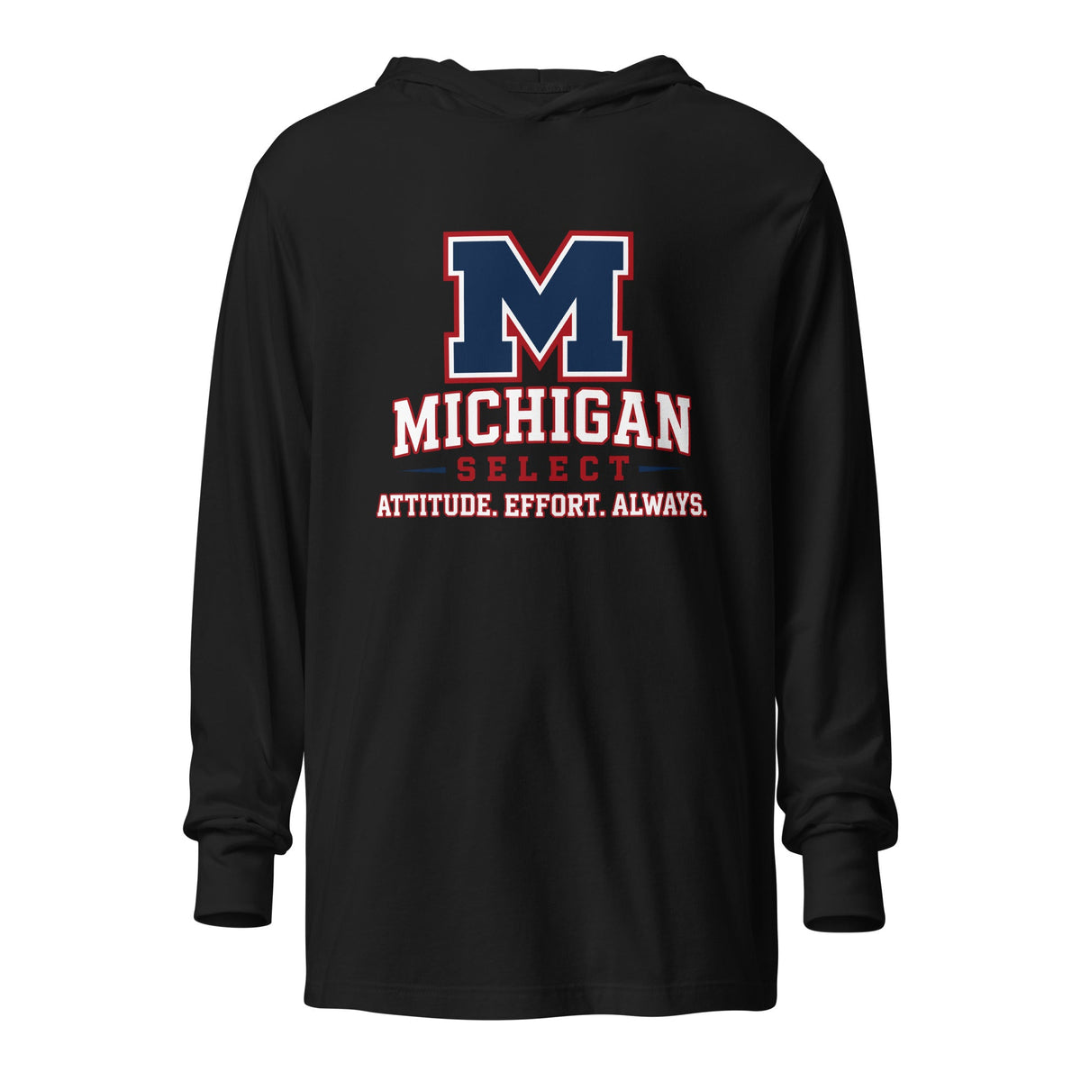 Performance | Hooded Long Sleeve T Shirt | Michigan Select Baseball | Crest Logo