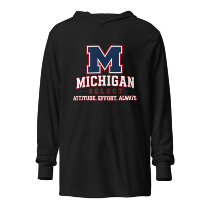 Performance | Hooded Long Sleeve T Shirt | Michigan Select Baseball | Crest Logo