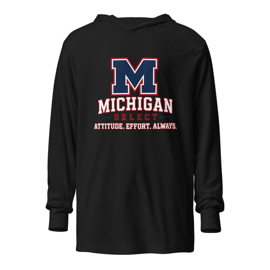 Performance | Hooded Long Sleeve T Shirt | Michigan Select Baseball | Crest Logo