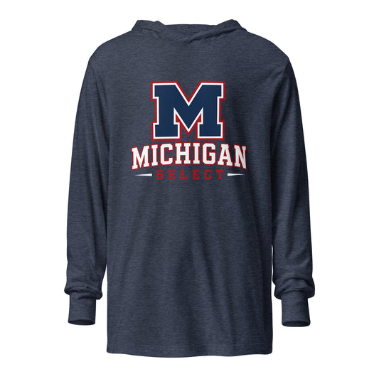 Performance | Hooded Long Sleeve T Shirt | Michigan Select Baseball | Emblem Logo