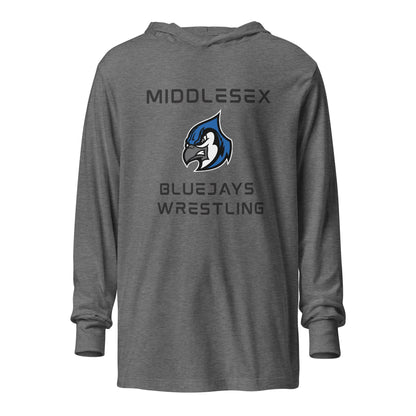 Performance | Hooded Long Sleeve T Shirt | Middlesex Bluejays Wrestling | Bluejays Logo