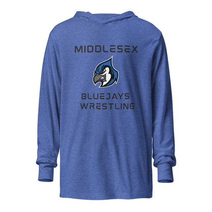 Performance | Hooded Long Sleeve T Shirt | Middlesex Bluejays Wrestling | Bluejays Logo