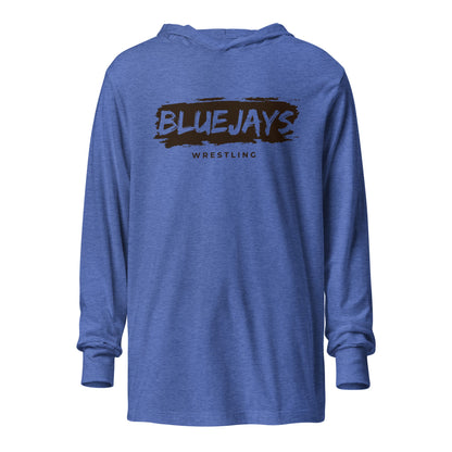 Performance | Hooded Long Sleeve T Shirt | Middlesex Bluejays Wrestling | Script Logo