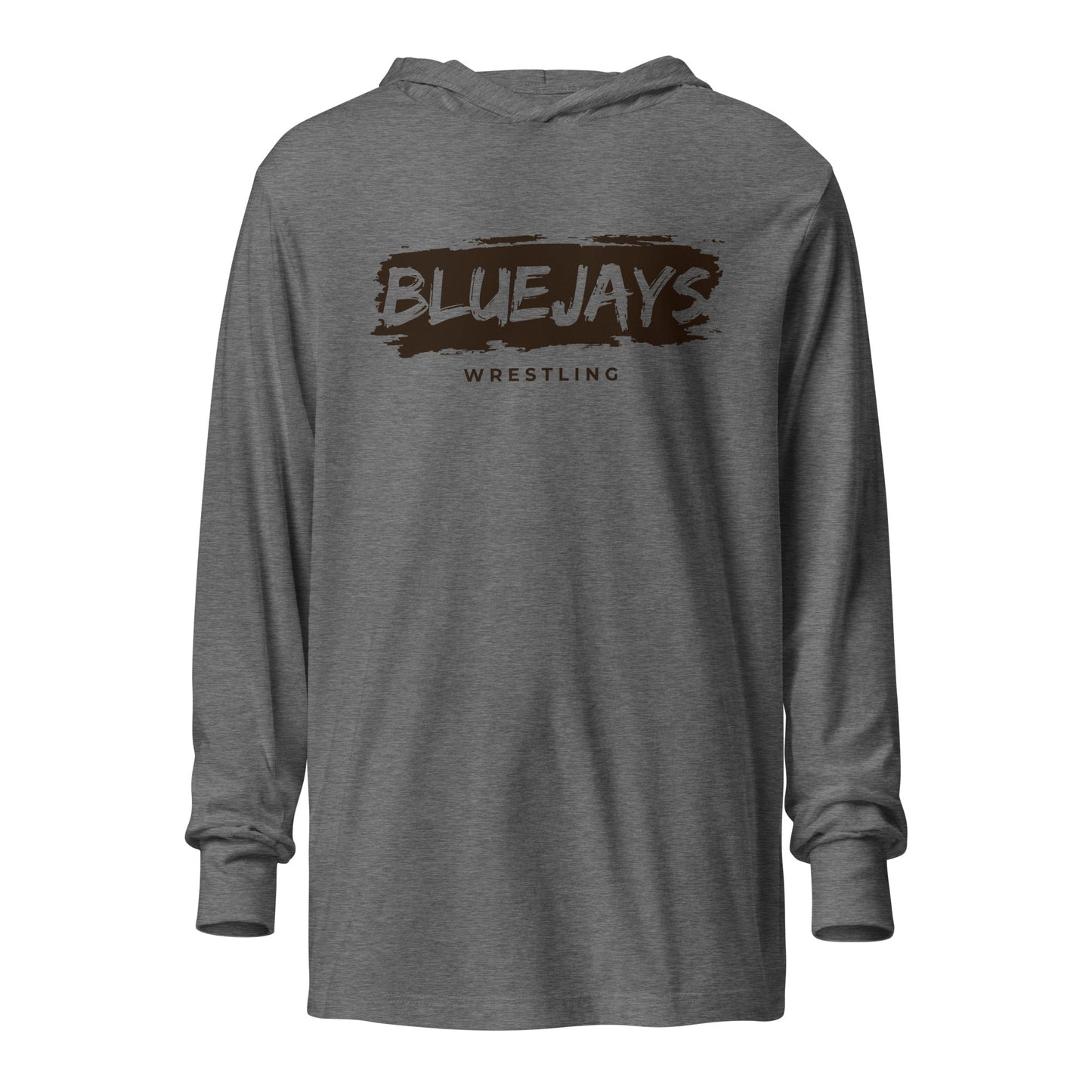Performance | Hooded Long Sleeve T Shirt | Middlesex Bluejays Wrestling | Script Logo